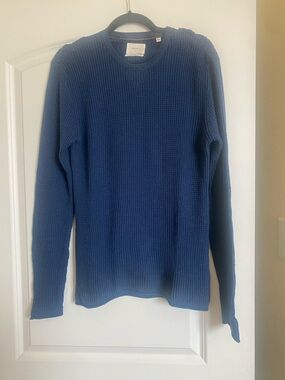 Billy Reid Blue Waffle Knit Crewneck Sweater